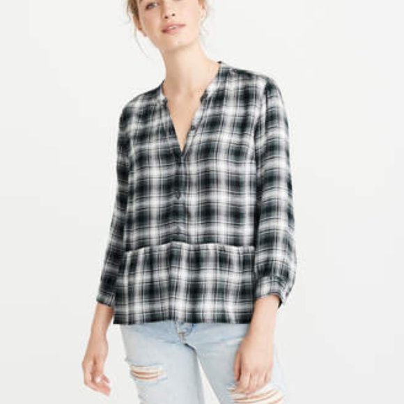 ABERCROMBIE peplum plaid button-up shirt - Picture 2 of 7